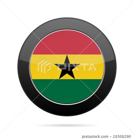 Flag of Ghana. Shiny black round button. 28308290