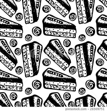 Hand Drawn Seamless Pattern with Pieces of Cakes - Stock Illustration ...