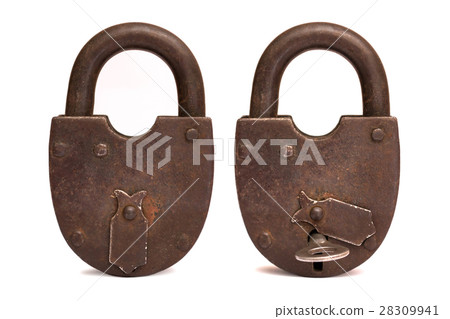 Old rusty padlock isolated on white background 28309941