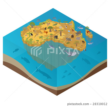 Flat 3d isometric Africa flora and fauna map  28310012