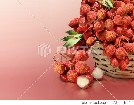 Lychee on red solid background 28311605