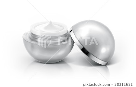 Silver sphere cosmetic jar on white background Silver sphere cosmetic jar on white background 28311651