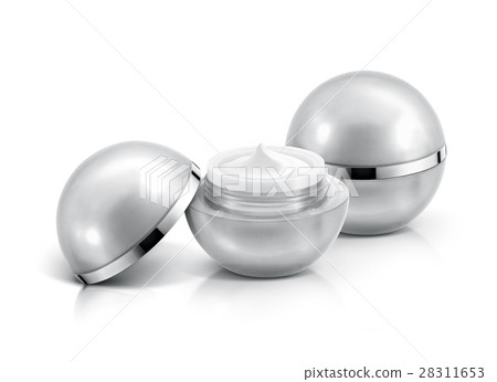 Two silver sphere cosmetic jar on white background 28311653