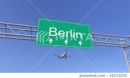 Twin engine commercial airplane arriving to Berlin Twin engine commercial airplane arriving to Berlin 28313050