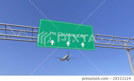 Twin engine commercial airplane arriving to Ho Chi 28313124