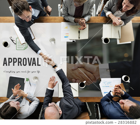 Approval word on business handshake background 28316882