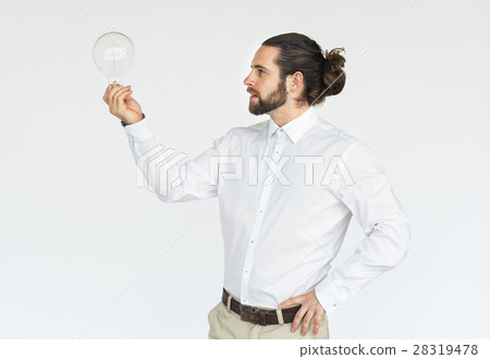 Man Holding Bulb Idea Concept Man Holding Bulb Idea Concept 28319478