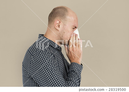 Man Sneezing Studio Portrait Concept 28319500