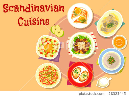 Scandinavian cuisine fish dishes icon design 28323445