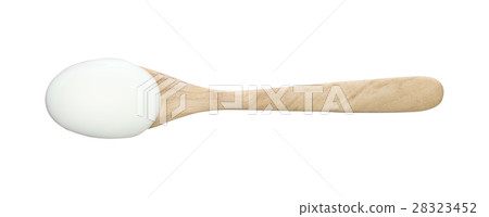 Top view of yogurt on wooden spoon isolated Top view of yogurt on wooden spoon isolated 28323452