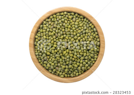 Top view of mung bean in wooden bowl isolated Top view of mung bean in wooden bowl isolated 28323453