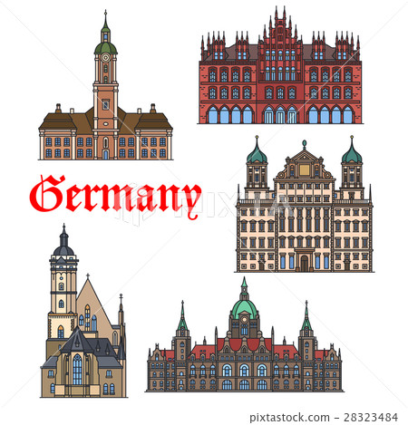 German travel landmark thin line icon set 28323484
