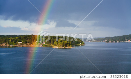 green island with settlement and rainbow green island with settlement and rainbow 28325018