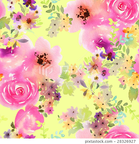 Seamless summer pattern with watercolor flowers - Stock Illustration ...