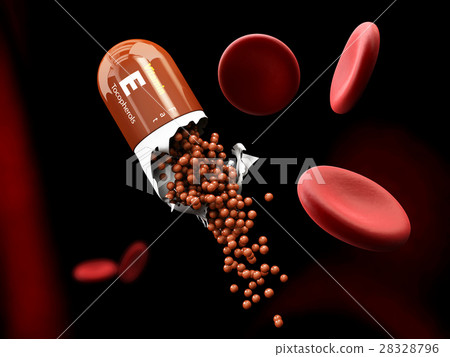 3d Illustration of Vitamin E Capsule dissolves in 28328796