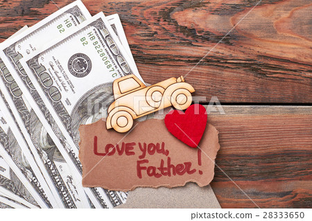 Money, pyrography car, greeting card. 28333650