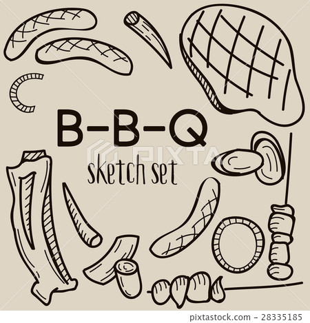 Grill and barbecue vector sketch set. Hand drawn 28335185