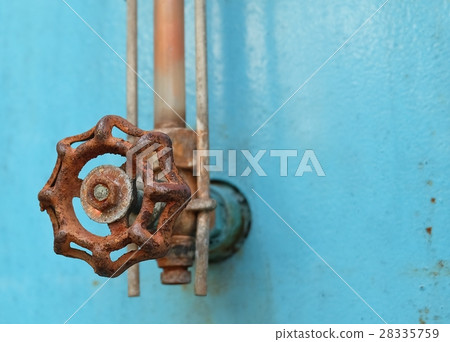 Old Rusted Valve on Blue Grunge Metal Old Rusted Valve on Blue Grunge Metal 28335759