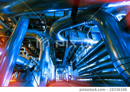 Steel pipelines and equipment in blue tone Steel pipelines and equipment in blue tone 28336106