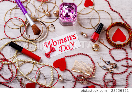 Women`s Day card and jewelry 28336531