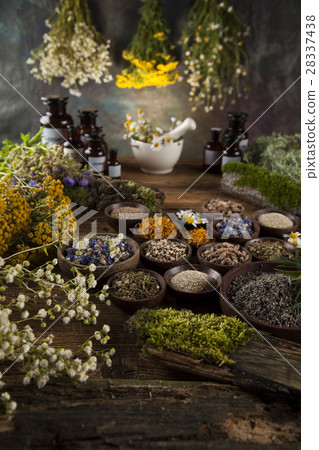 Alternative medicine, dried herbs and mortar  28337438