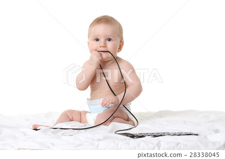 Little baby boy with a computer keyboard 28338045
