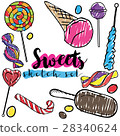 Trendy sweets vector sketch set. Hand drawn design 28340624