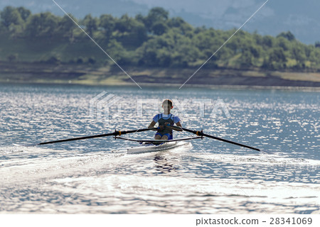single rower at sunrise 28341069