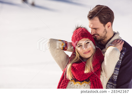 Happy Couple Having Fun on snow mountain. 28342167