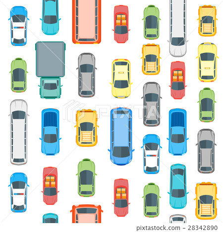 Cars Top View Background Pattern. Vector 28342890