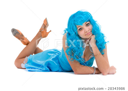 Carnival dancer girl lying, isolated on white Carnival dancer girl lying, isolated on white 28343986