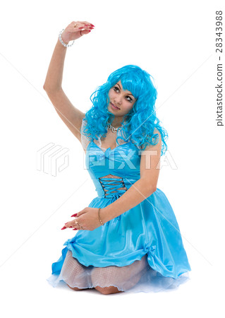 Carnival dancer girl sitting, isolated on white Carnival dancer girl sitting, isolated on white 28343988