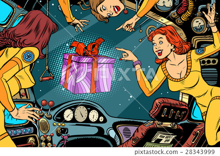 Women astronauts in the cabin of a spaceship and 28343999