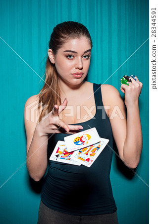 sexy woman with poker cards 28344591