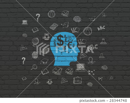 Learning concept: Head With Finance Symbol on wall Learning concept: Head With Finance Symbol on wall 28344748