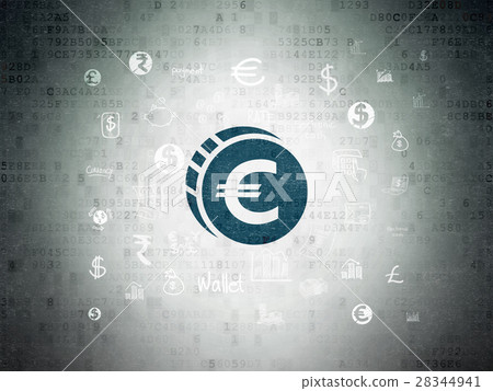 Money concept: Euro Coin on Digital Data Paper Money concept: Euro Coin on Digital Data Paper 28344941