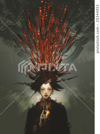 woman with gun and metaphoric blood 28344955