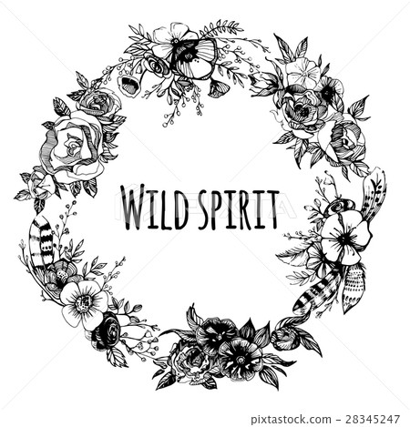 Boho chic image Frame, wreath Fashion illustration 28345247