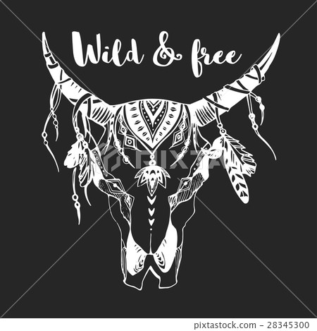 Boho chic image Fashion illustration Wild skull 28345300
