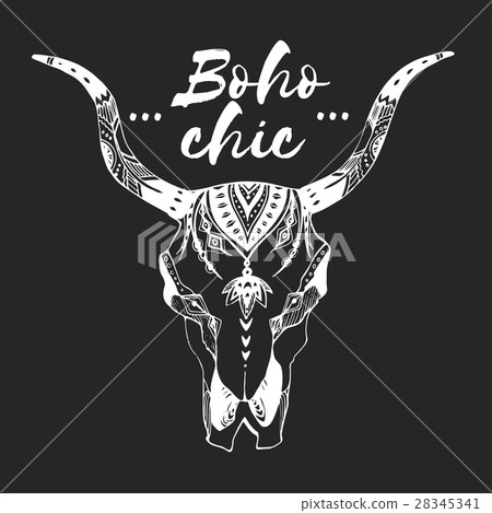 Boho chic image Fashion illustration Wild skull 28345341