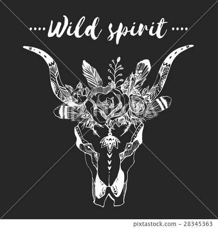 Boho chic image Fashion illustration Wild skull Boho chic image Fashion illustration Wild skull 28345363