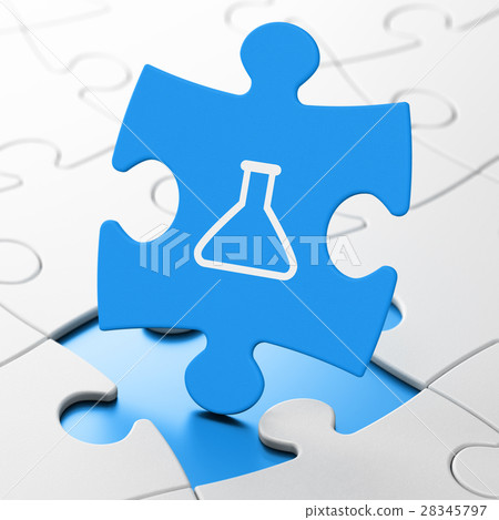 Science concept: Flask on puzzle background Science concept: Flask on puzzle background 28345797