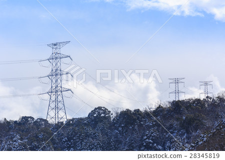 鋼塔高壓輸電線冬天 28345819