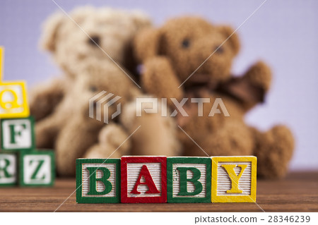Baby block, toys collection on colorful background Baby block, toys collection on colorful background 28346239