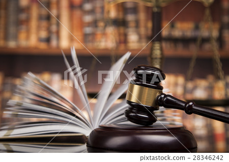 Law books, mallet of the judge, Courtroom  28346242