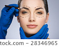 Surgeon drawing dashed lines above eyebrow 28346965
