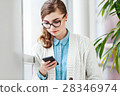 Lovely girl with glasses standing with mobile 28346974