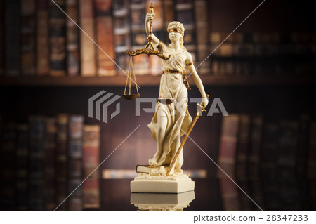 Antique statue of justice, law, books background Antique statue of justice, law, books background 28347233