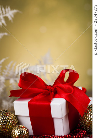 Beautiful gift box with red ribbon on Christmas Beautiful gift box with red ribbon on Christmas 28347275