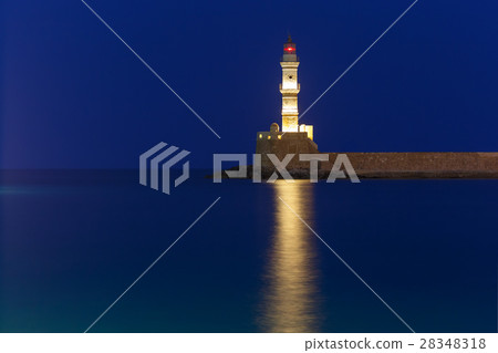 Night Lighthouse in old harbour, Chania, Crete Night Lighthouse in old harbour, Chania, Crete 28348318